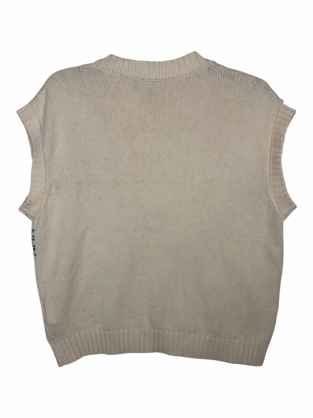 Weekend MaxMara Crusca NWOT Ivory Knit V-Neck Vest W/Blue & Brown Pattern. Small - Picture 7 of 16